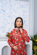 Stitched 3-Piece Suit – Crimson Bloom with Coordinated Dupatta