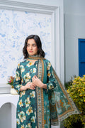 Stitched 3-Piece Suit – Meadow Green with Ornate Dupatta