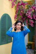 Stitched 2-Piece Suit – Azure Charm with White Embroidery