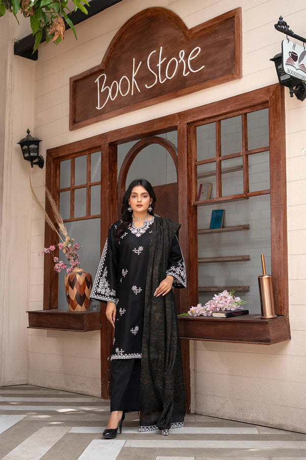 Black Embroidered Cotton 3 Piece Suit