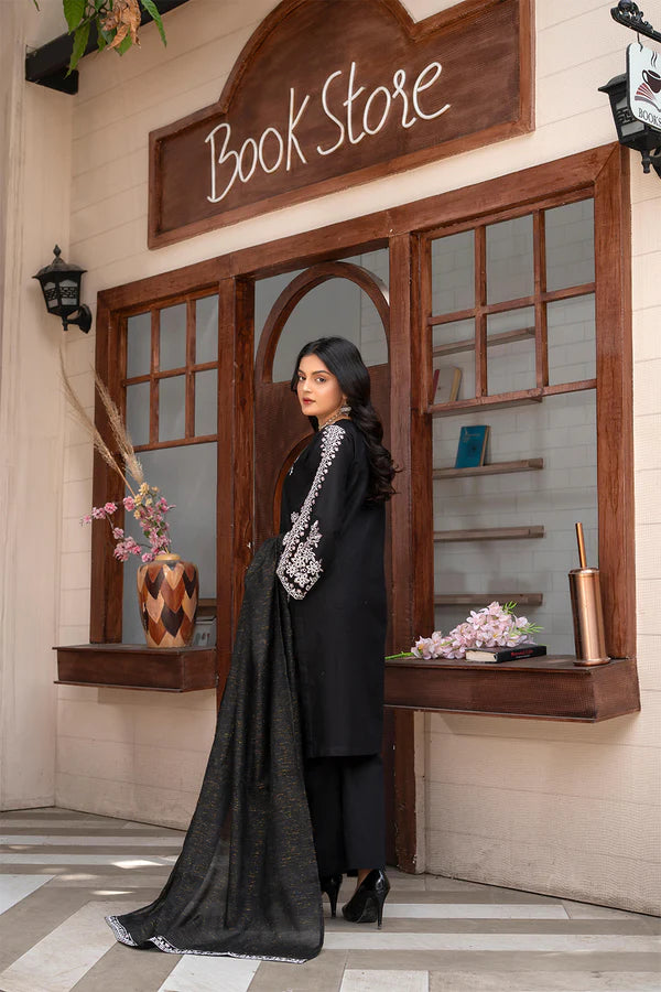 Black Embroidered Cotton 3 Piece Suit