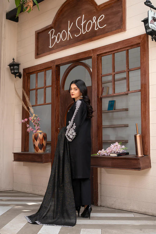 Black Embroidered Cotton 3 Piece Suit