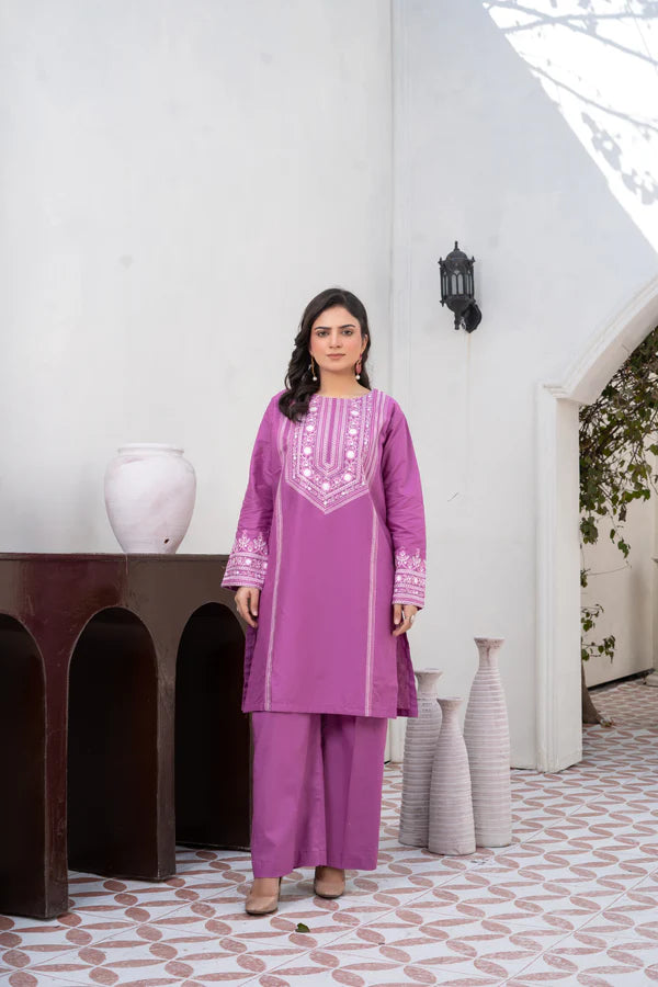 Classic Purple Embroidered Cotton Suit