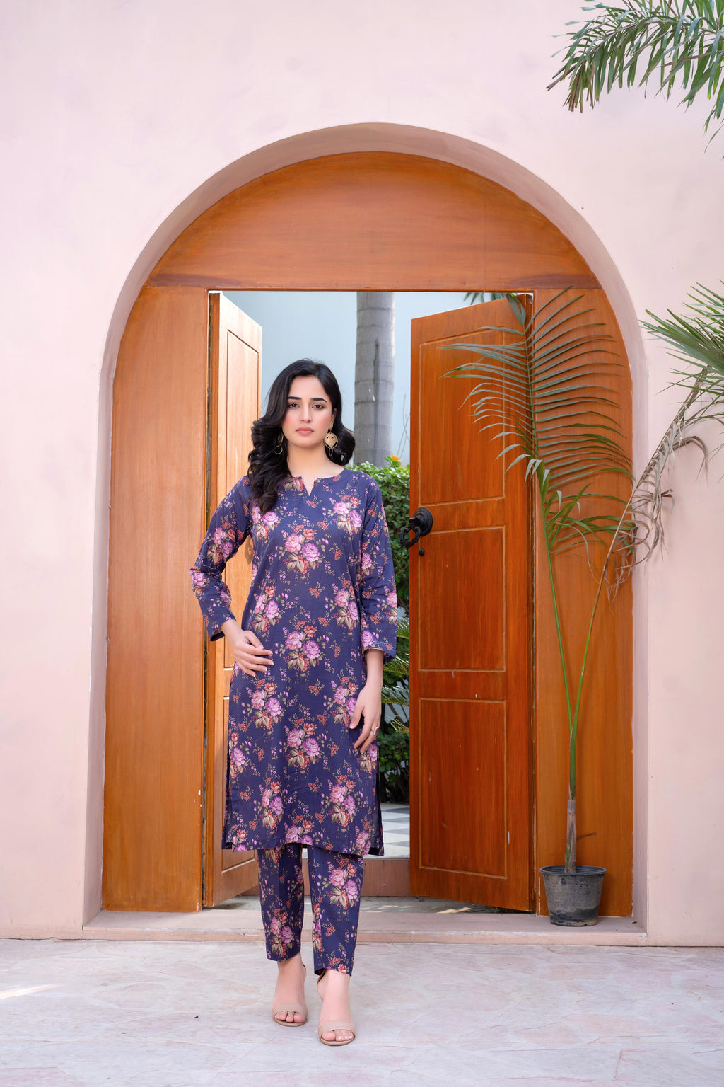 Stitched 2-Piece Suit – Purple Bloom with Pastel Florals