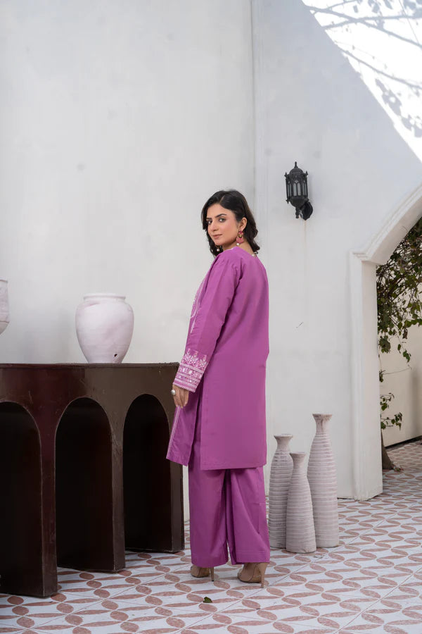 Classic Purple Embroidered Cotton Suit