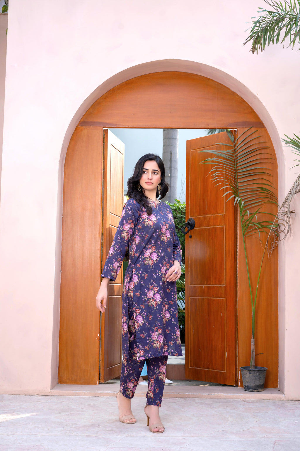 Stitched 2-Piece Suit – Purple Bloom with Pastel Florals