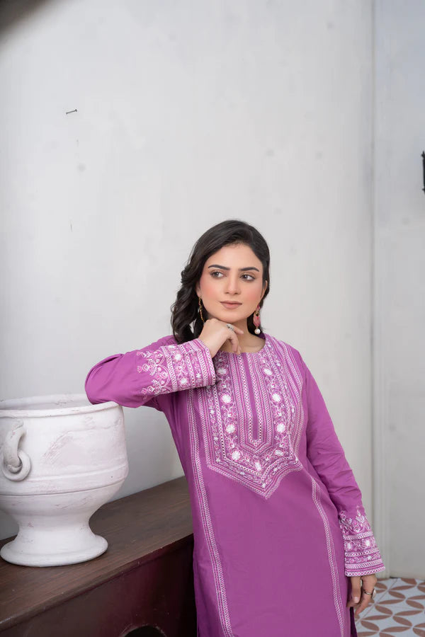 Classic Purple Embroidered Cotton Suit