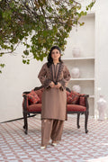 Traditional Brown Embroidered Cotton Suit
