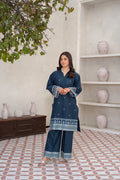Royal Blue Embroidered Cotton Suit
