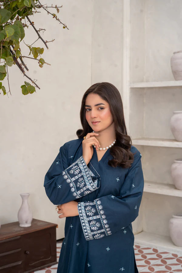 Royal Blue Embroidered Cotton Suit