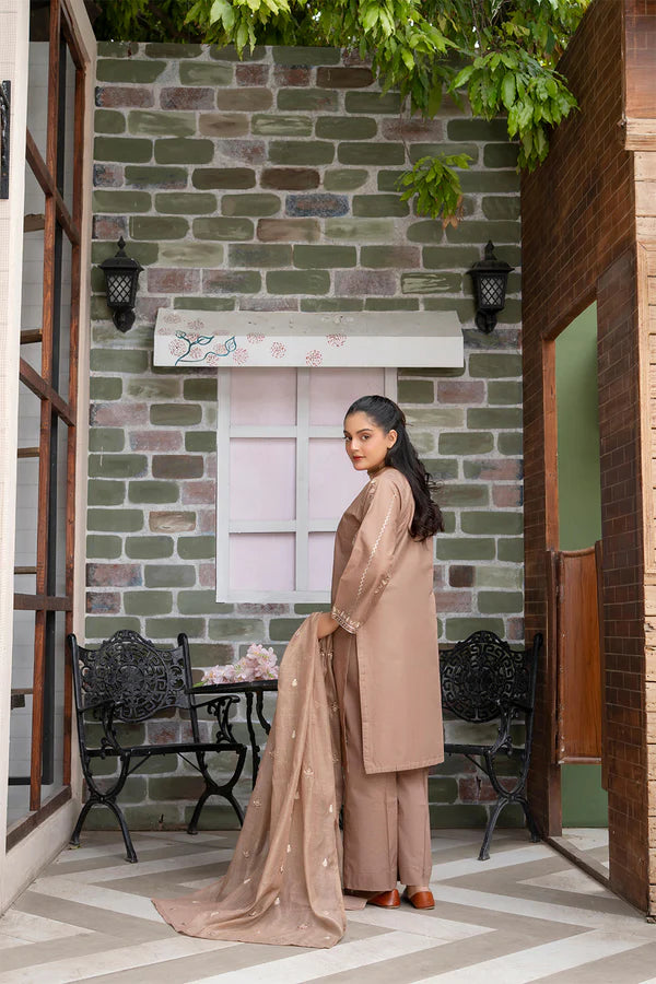 Classic Brown Embroidered Cotton 3 Piece Suit