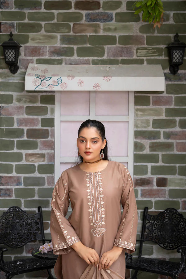Classic Brown Embroidered Cotton 3 Piece Suit
