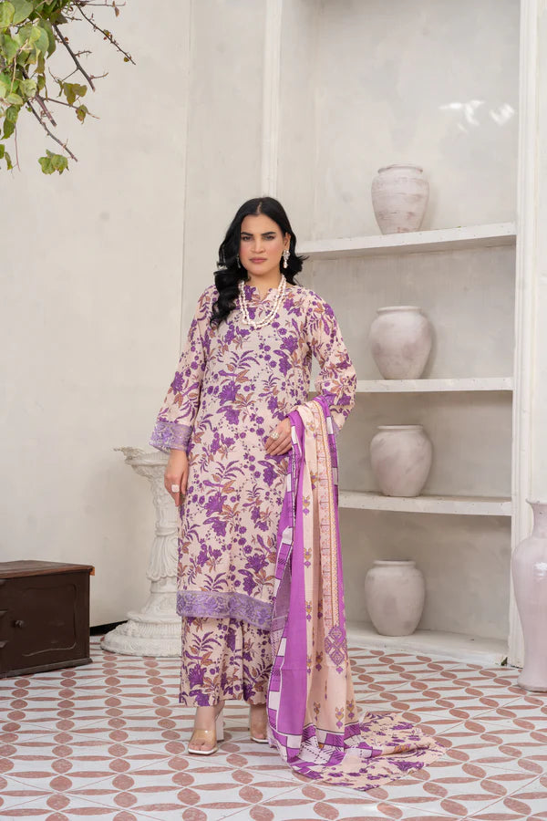 Delicate Light Pink 3-Piece Printed Cotton Suit