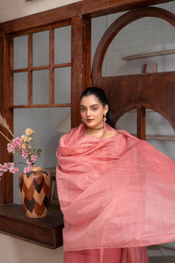 Muted Pink Embroidered Cotton 3 Piece Suit