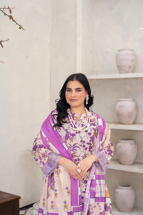 Delicate Light Pink 3-Piece Printed Cotton Suit