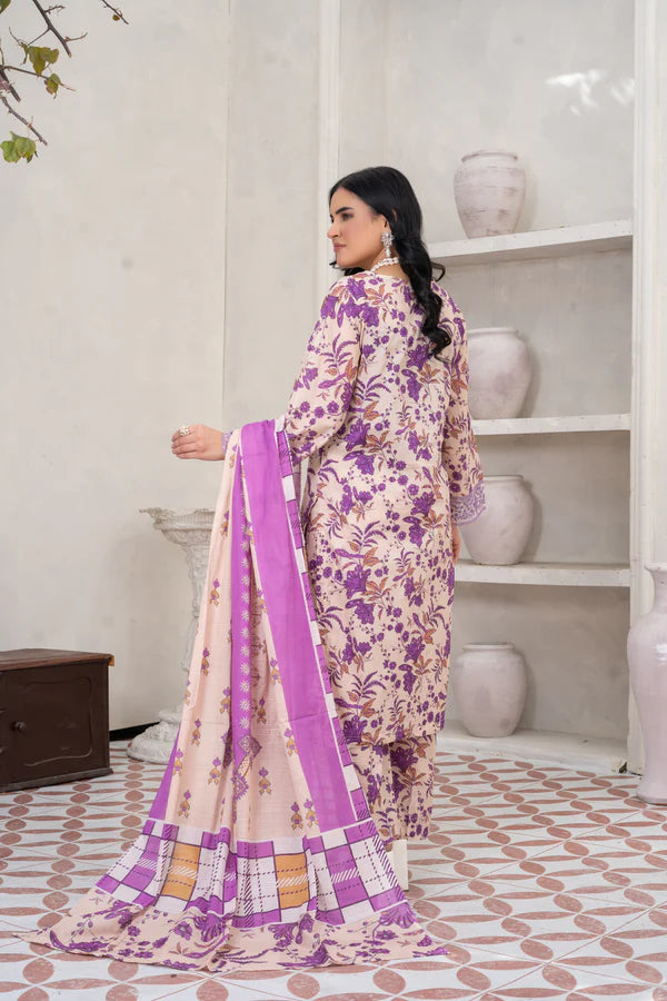 Delicate Light Pink 3-Piece Printed Cotton Suit