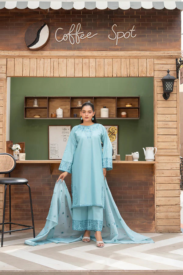 Elegant Floral Cotton 3 Piece Suit