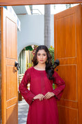 Stitched 2-Piece Suit – Maroon Embroidered Elegance