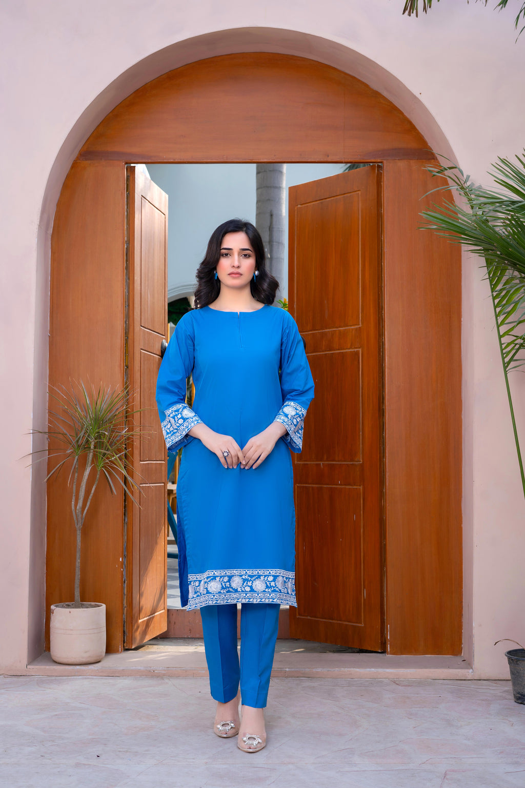 Stitched 2-Piece Suit – Bold Blue with Embroidered Accents