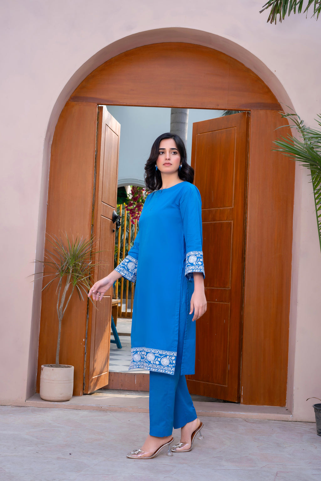 Stitched 2-Piece Suit – Bold Blue with Embroidered Accents