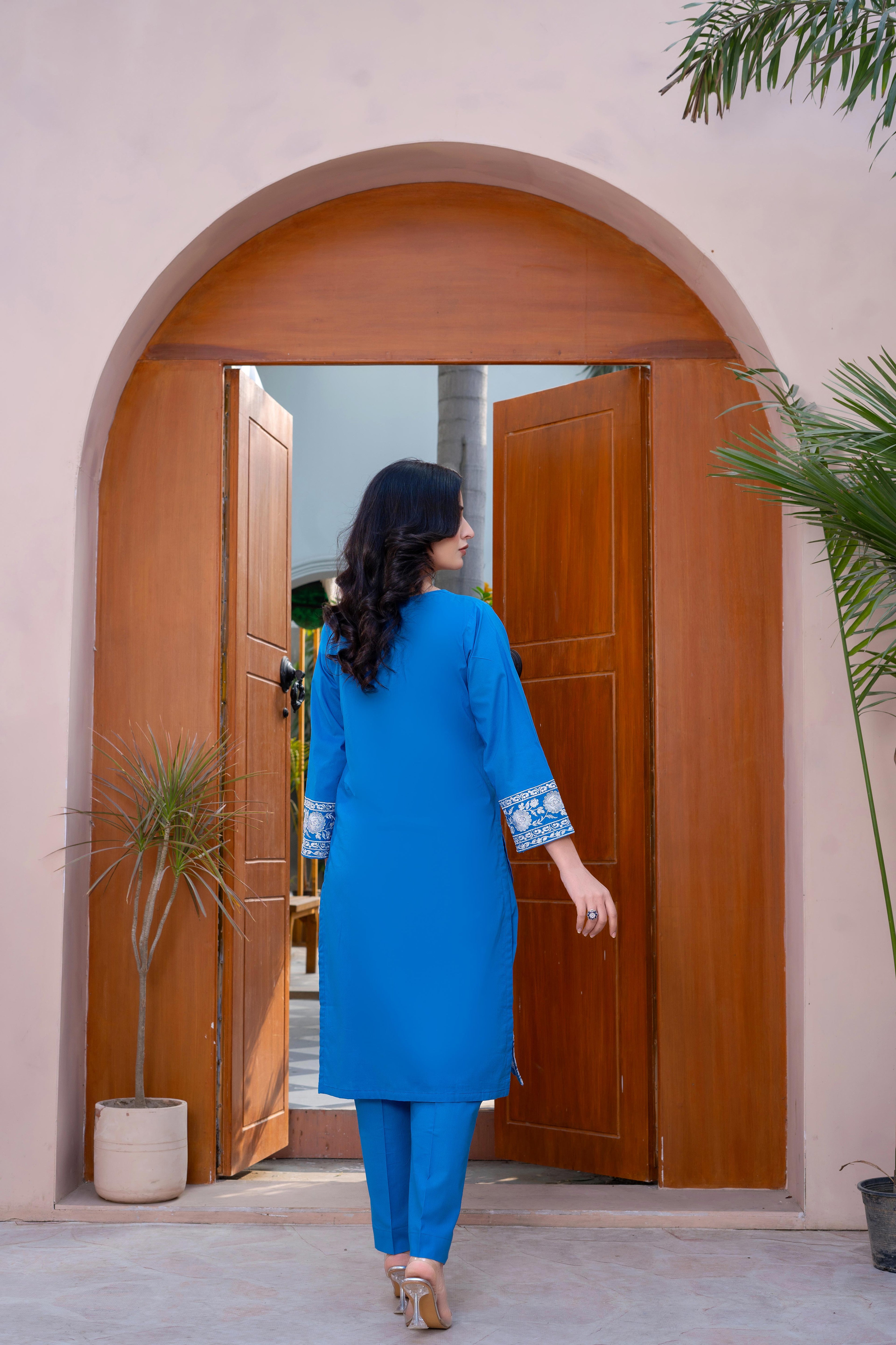 Stitched 2-Piece Suit – Bold Blue with Embroidered Accents