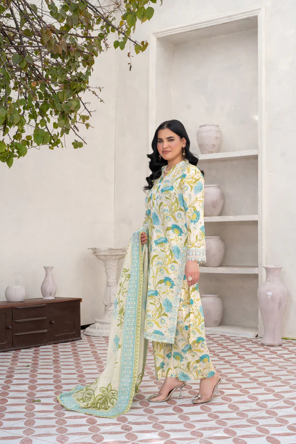 Elegant Cream 3-Piece Printed Cotton Suit