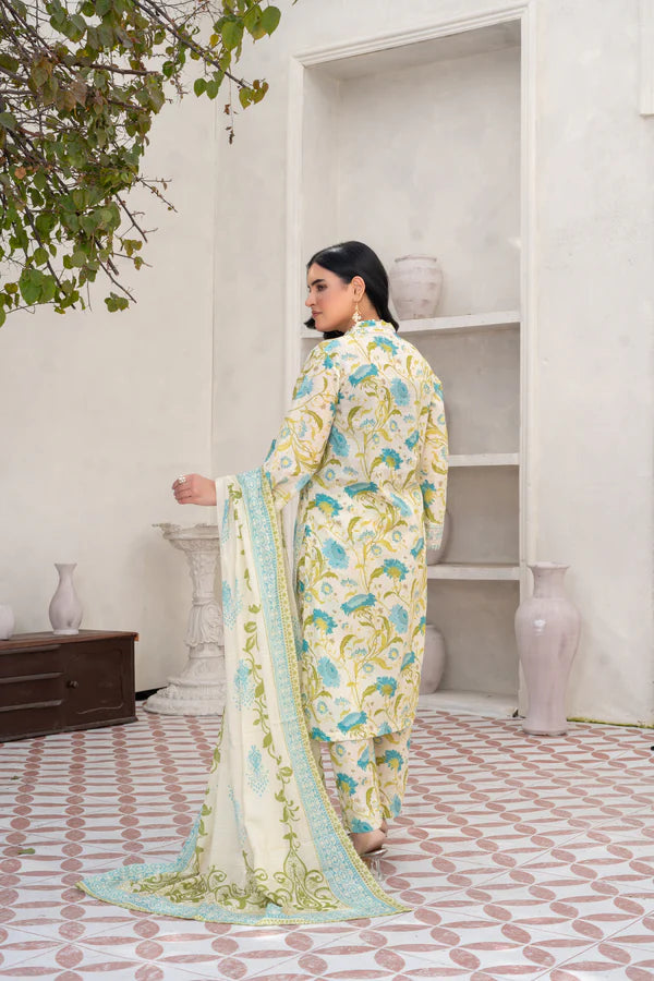 Elegant Cream 3-Piece Printed Cotton Suit