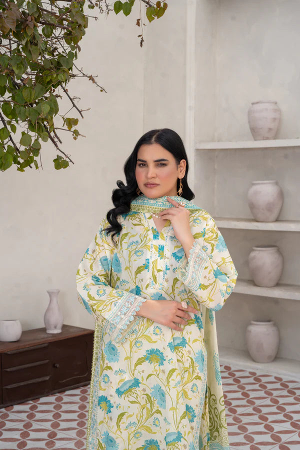 Elegant Cream 3-Piece Printed Cotton Suit