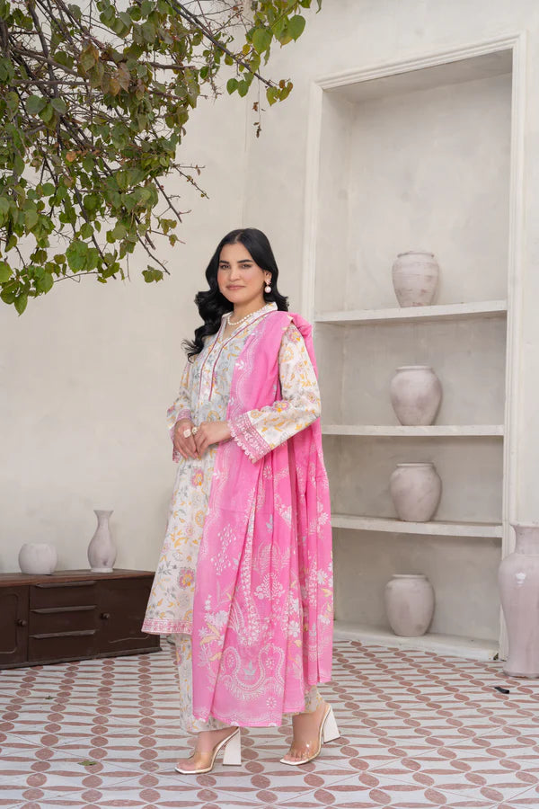 Vibrant Floral 3-Piece Printed Cotton Suit