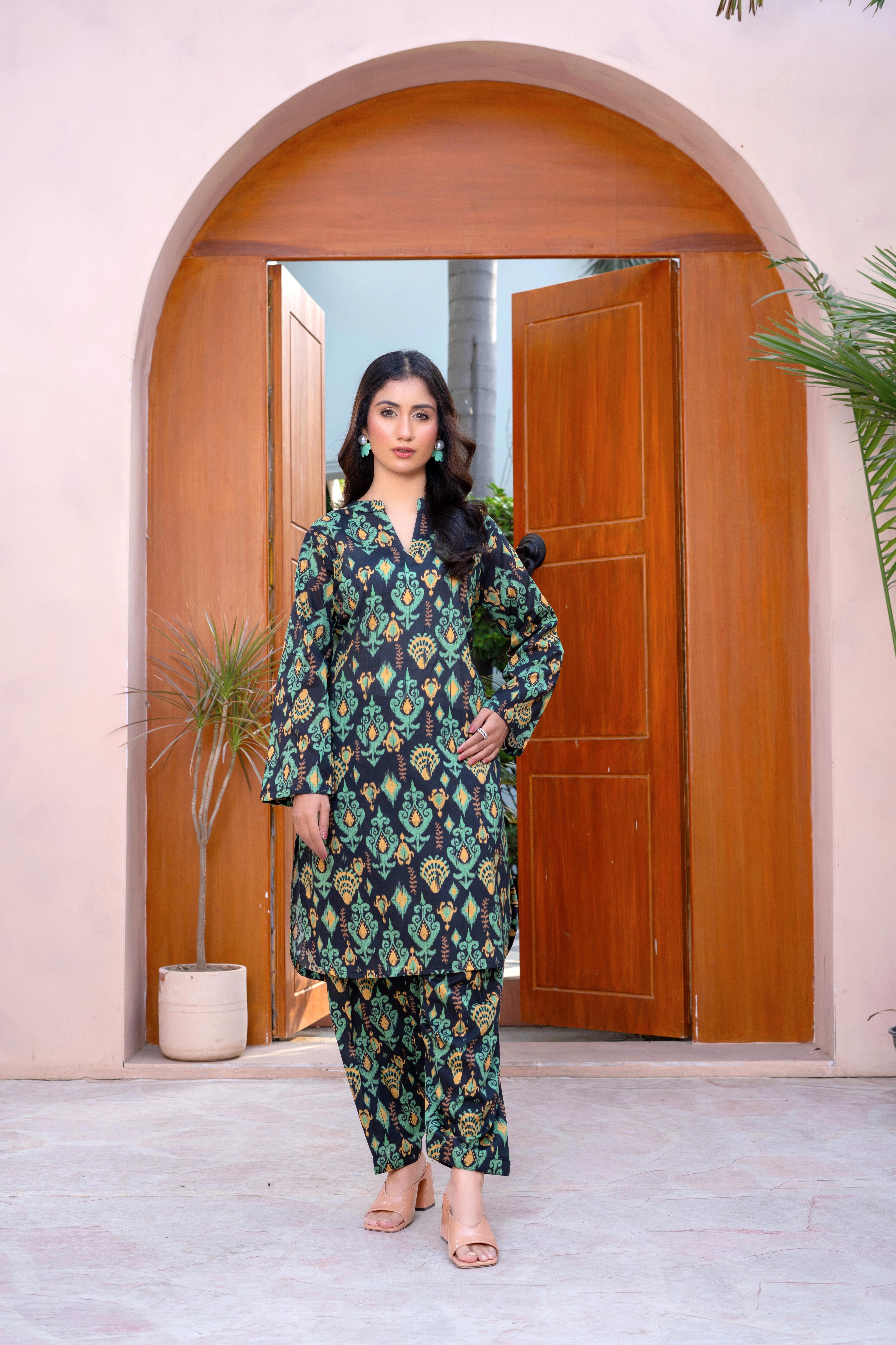 Stitched 2-Piece Suit – Multicolor Motif Magic