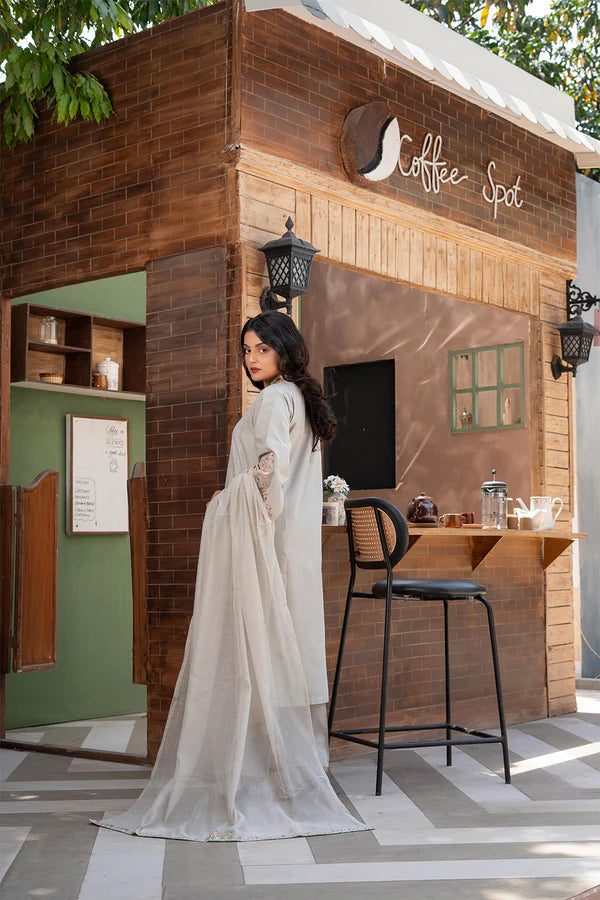 Light Gray Embroidered Cotton 3 Piece Suit