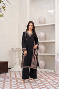 Elegant Black Embroidered Cotton Suit