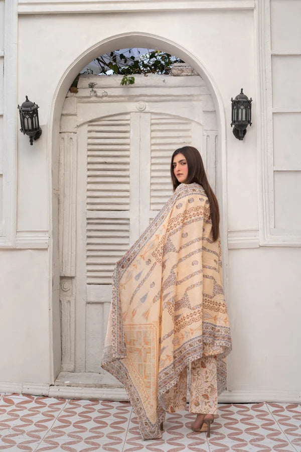 Chic Beige 3-Piece Printed Cotton Suit