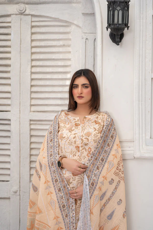 Chic Beige 3-Piece Printed Cotton Suit
