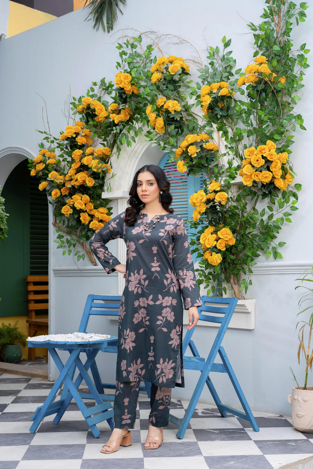 Stitched 2-Piece Suit – Midnight Bloom in Pink