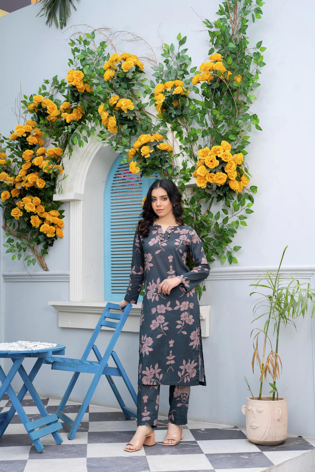 Stitched 2-Piece Suit – Midnight Bloom in Pink