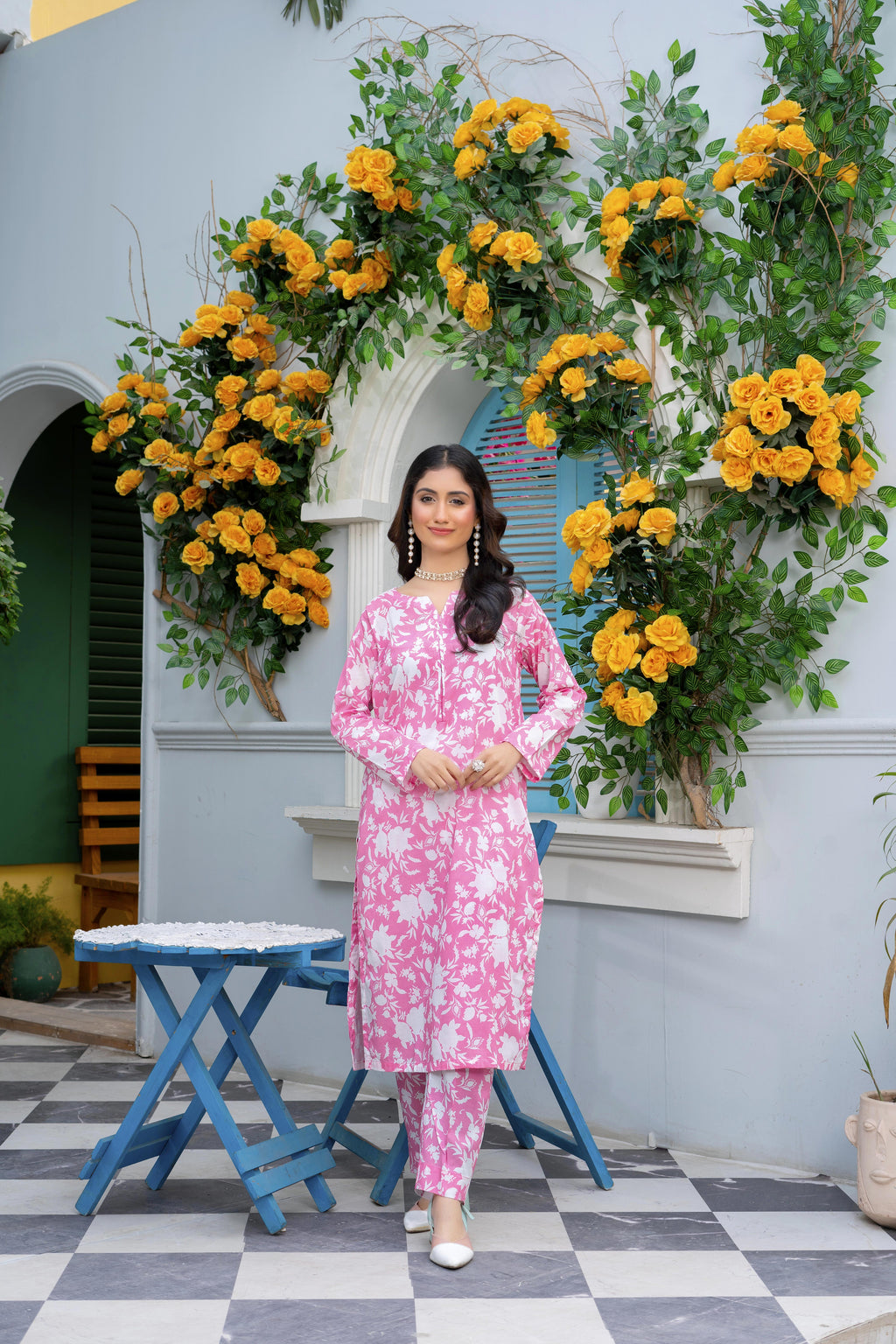 Stitched 2-Piece Suit – Blush Bloom in Pink & White