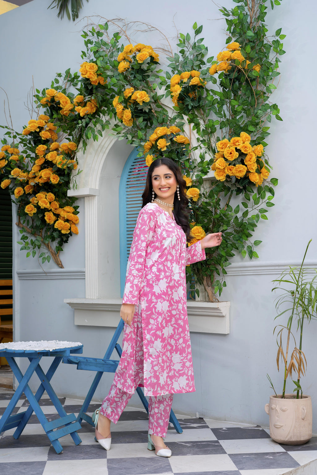 Stitched 2-Piece Suit – Blush Bloom in Pink & White