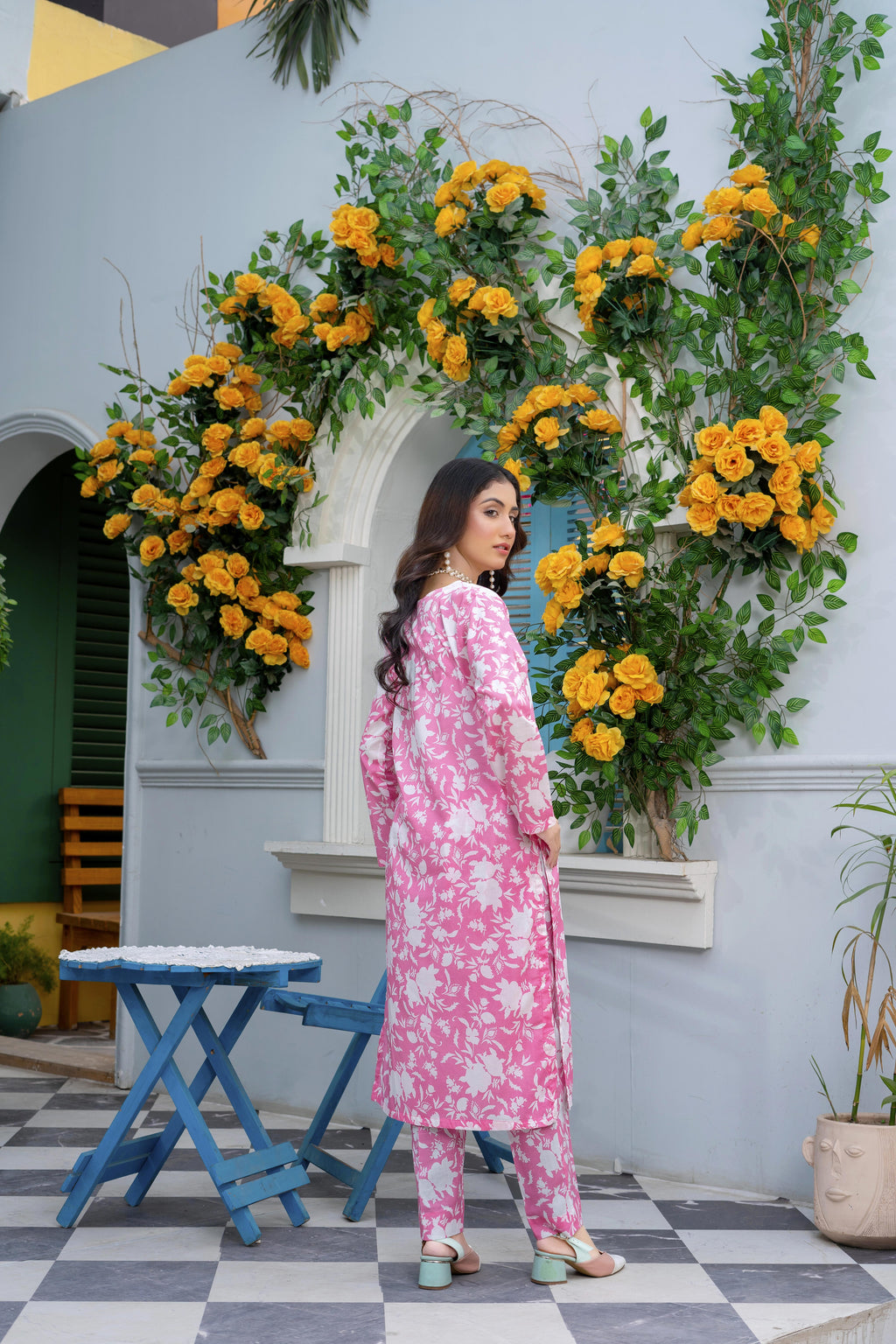 Stitched 2-Piece Suit – Blush Bloom in Pink & White