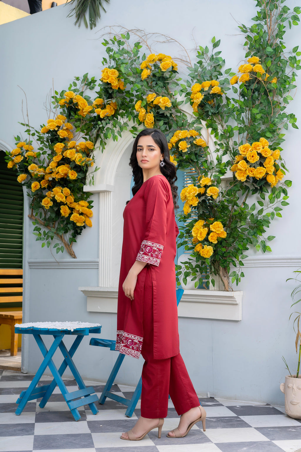 Stitched 2-Piece Suit – Maroon Grace with Intricate Embroidery