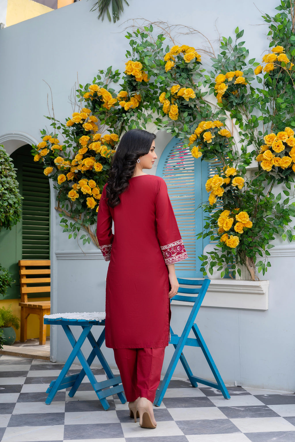 Stitched 2-Piece Suit – Maroon Grace with Intricate Embroidery