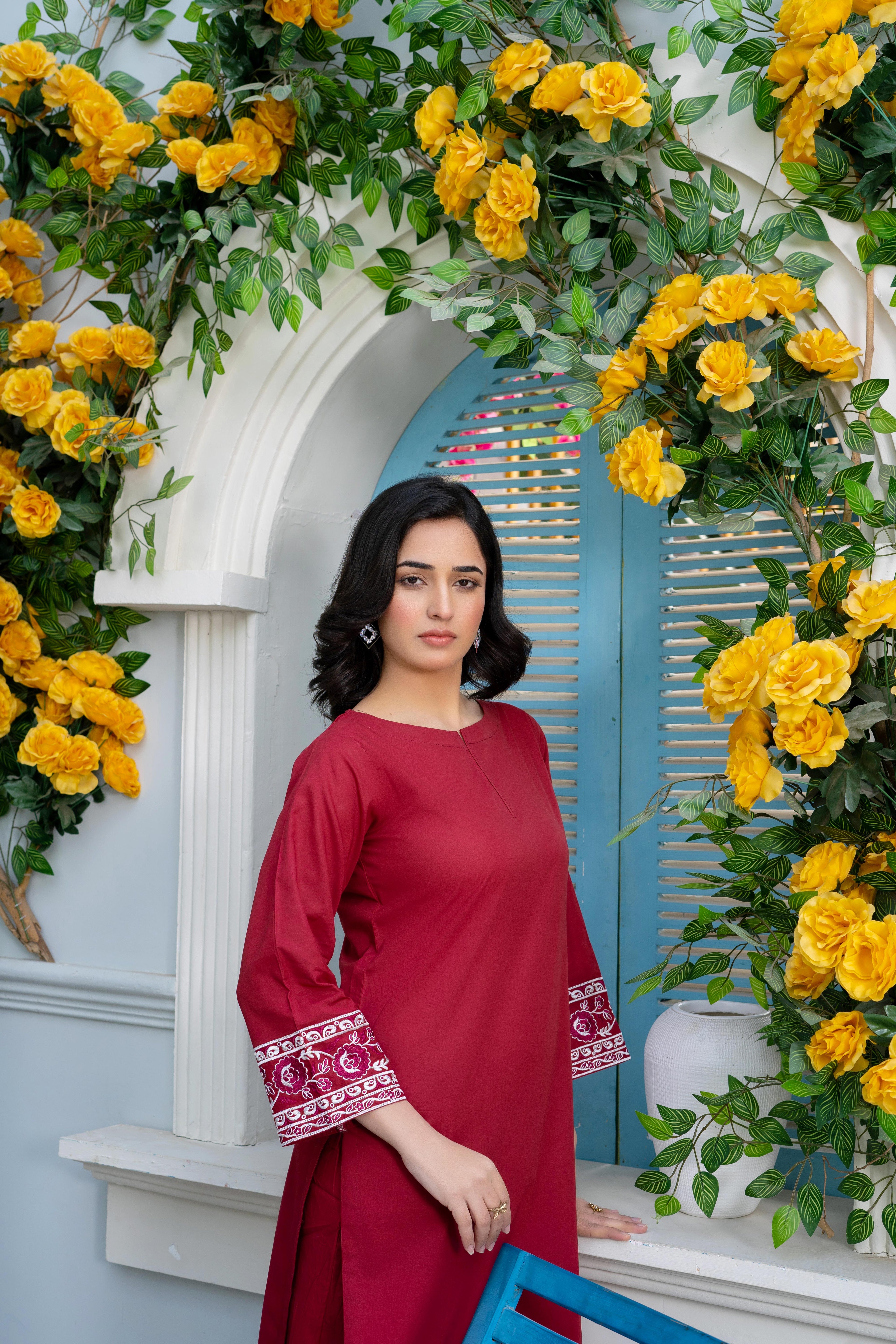 Stitched 2-Piece Suit – Maroon Grace with Intricate Embroidery