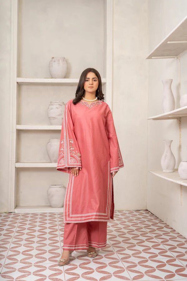 Graceful Pink Embroidered Cotton Suit