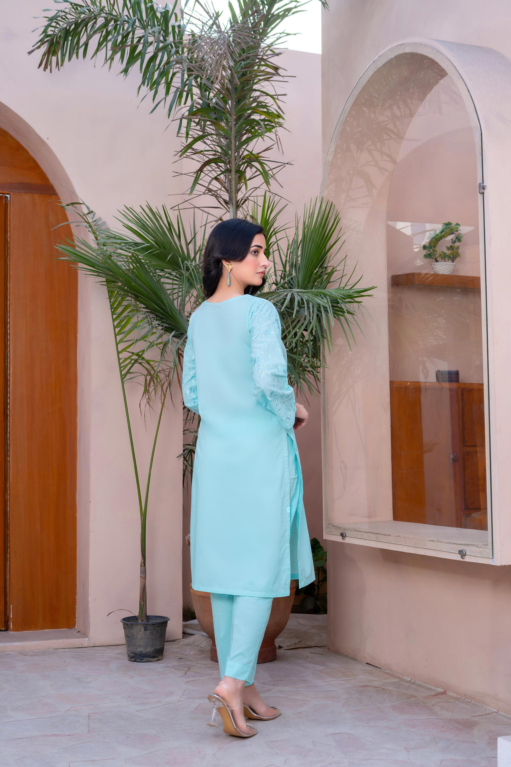 Stitched 2-Piece Suit – Serene Charm in Sky Blue