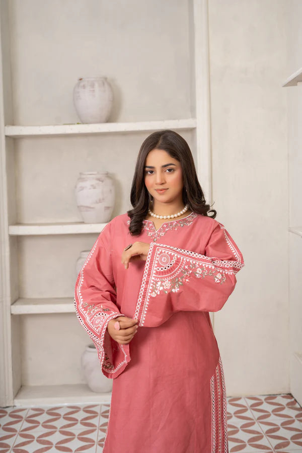 Graceful Pink Embroidered Cotton Suit